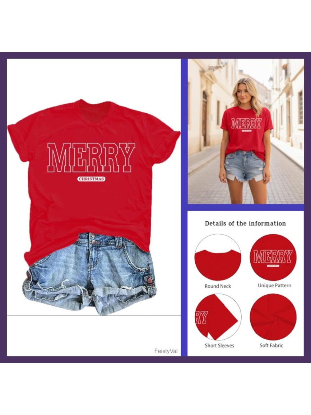Women's Christmas Merry Bright Xmas Tree Cotton Blend Tee